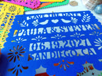 Save the date in papel picado Mexican wedding style with love birds and colorful cardstock