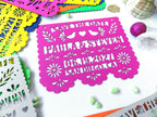 Save the date in papel picado Mexican wedding style with love birds and colorful cardstock
