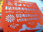 Save the date in papel picado Mexican wedding style with love birds and colorful cardstock