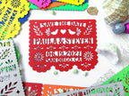 Save the date in papel picado Mexican wedding style with love birds and colorful cardstock