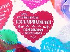 Save the date magnet in papel picado heart design, Mexico save the date on colorful cardstock, Mexico invitation, Fiesta invite