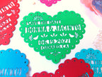 Save the date magnet in papel picado heart design, Mexico save the date on colorful cardstock, Mexico invitation, Fiesta invite