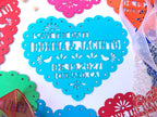 Save the date magnet in papel picado heart design, Mexico save the date on colorful cardstock, Mexico invitation, Fiesta invite