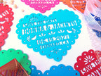 Save the date magnet in papel picado heart design, Mexico save the date on colorful cardstock, Mexico invitation, Fiesta invite