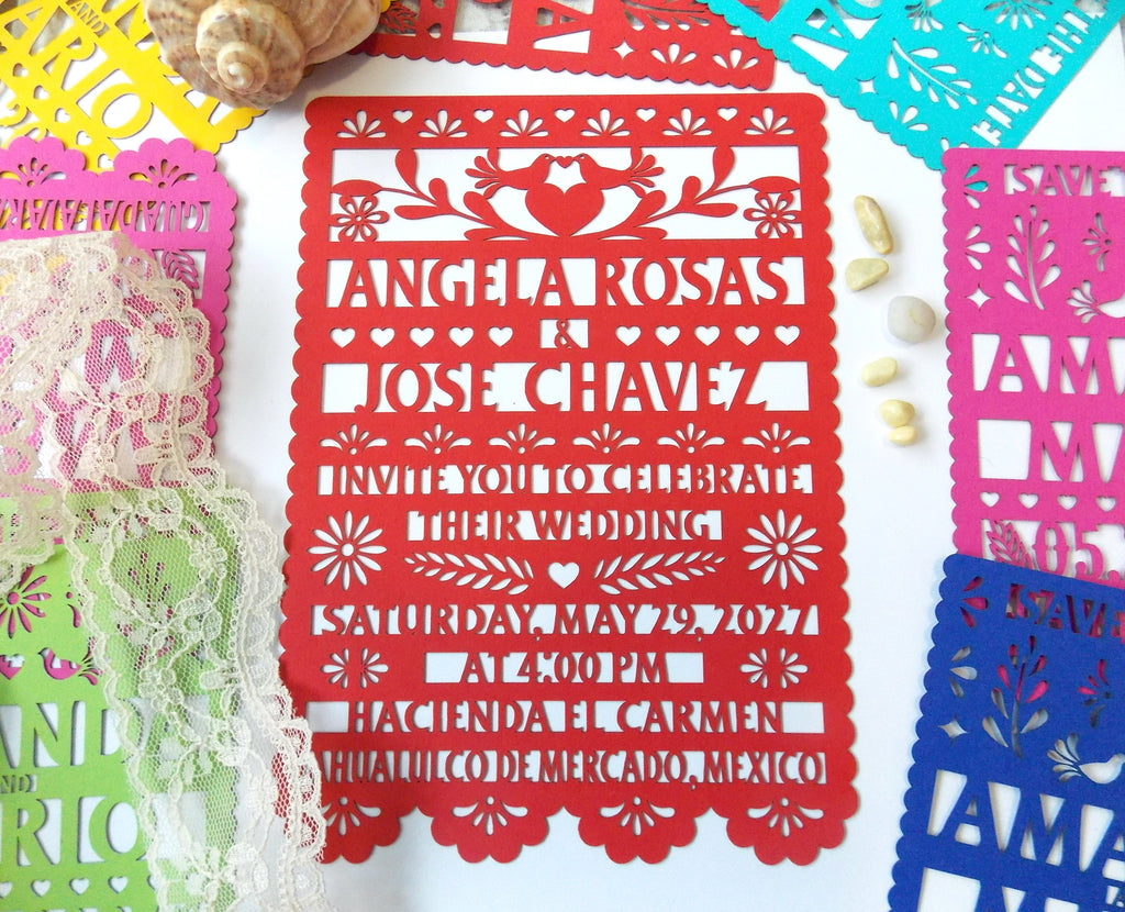 Papel Picado Wedding Invitation: Mexican Fiesta Theme, Mexico Theme