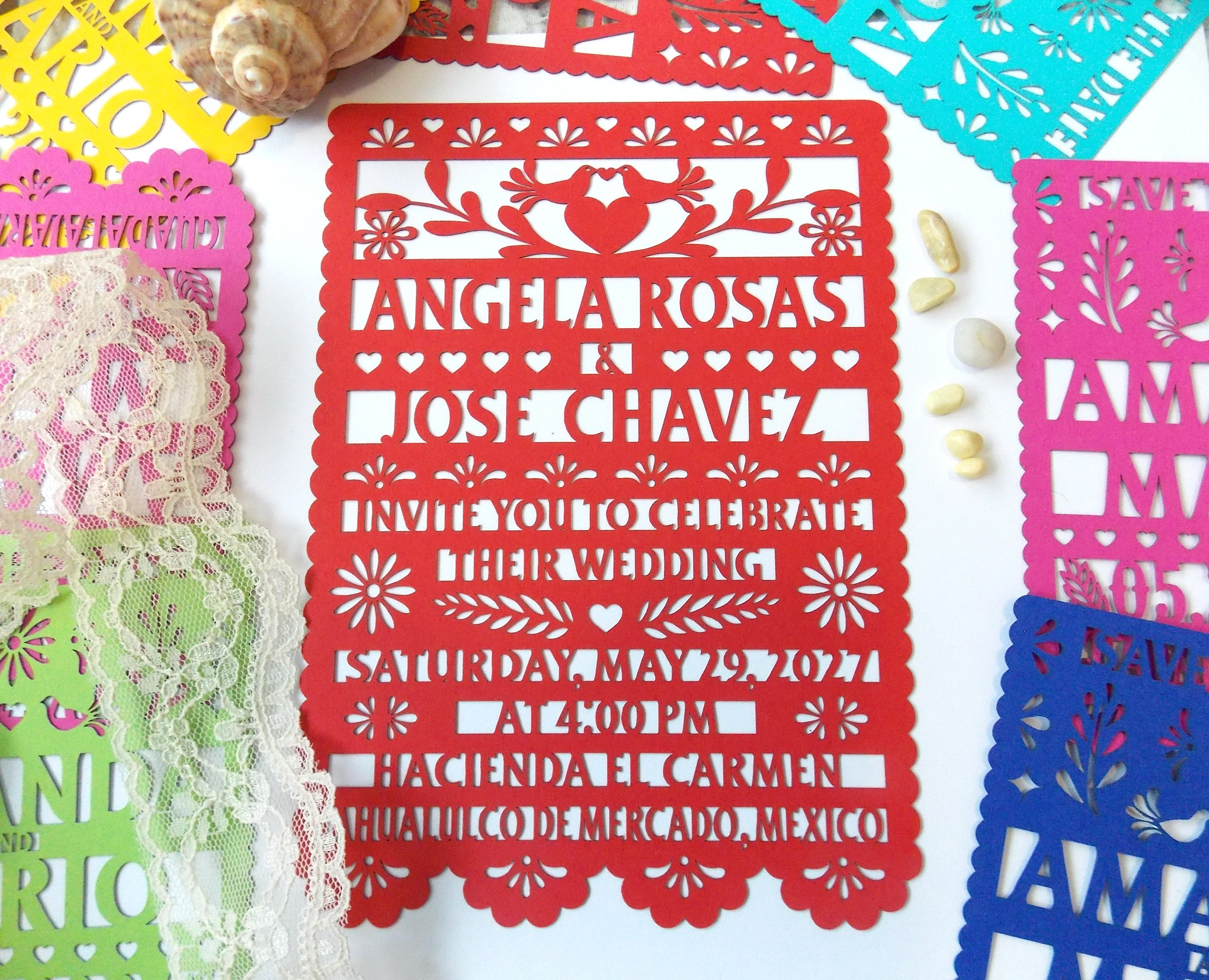Papel Picado Wedding Invitation: Mexican Fiesta Theme, Mexico Theme