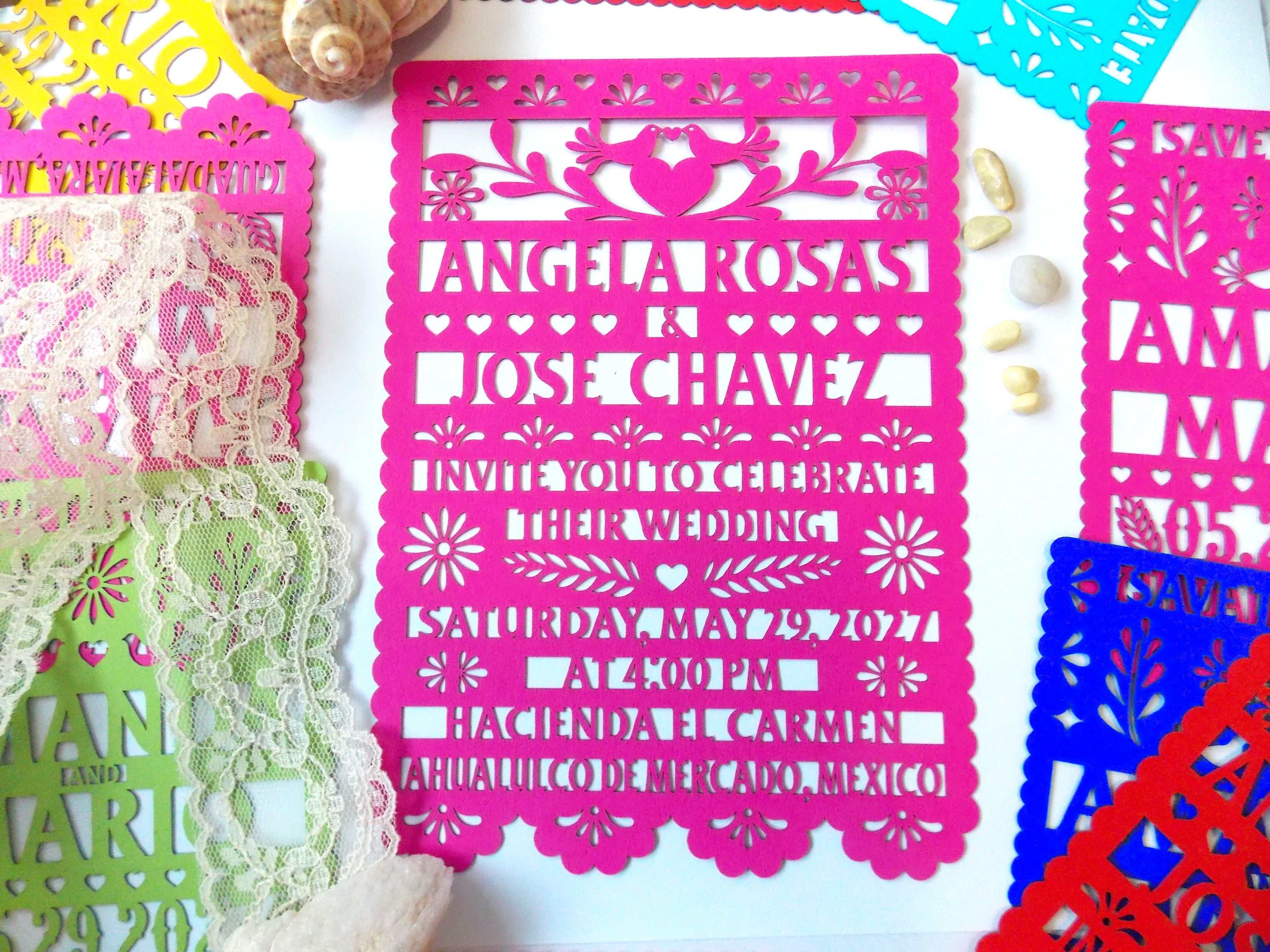 Papel Picado Wedding Invitation: Mexican Fiesta Theme, Mexico Theme