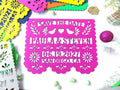 Save the date in papel picado Mexican wedding style with love birds and colorful cardstock