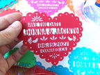 Save the date magnet in papel picado heart design, Mexico save the date on colorful cardstock, Mexico invitation, Fiesta invite